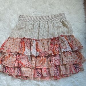 Misa Los Angeles 🥰 Floral Ruffle Skirt - Pink and Orange